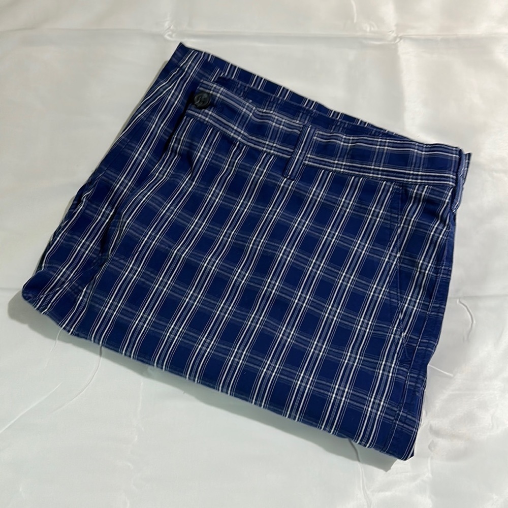 IZOD Mens Flat Front‎ Chino Golf Casual Shorts Blue/White Plaid Size 40